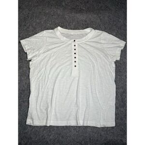 J Jill Womens Short Sleeve Henley Top Cotton Modal Blend Size XL White top